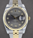 Datejust 36mm in Steel with Yellow Gold Fluted Bezel on Jubilee Bracelet with Rhodium Diamond Dial