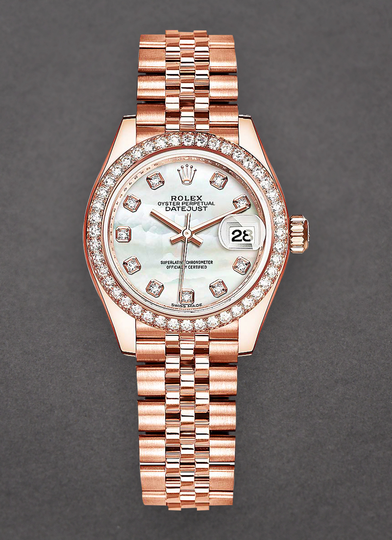 Rolex Unworn Datejust 28mm in Rose Gold with Diamond Bezel