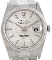 Datejust in Steel with White Gold Fluted Bezel on Steel Jubilee Bracelet with Silver Linen Dial