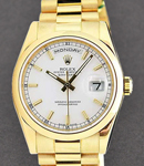 Day-Date 36mm President in Yellow Gold with Smooth Bezel on Oyster Bracelet with White Stick Dial