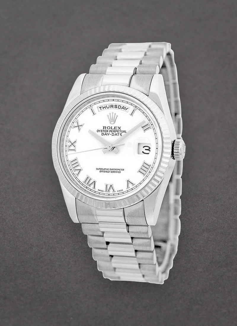 Pre-Owned Rolex President 36mm Day Date in White Gold with Fluted Bezel