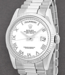 President 36mm Day Date in White Gold with Fluted Bezel on President Bracelet with White Roman Dial