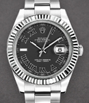 Datejust 41mm in Steel with White Gold Fluted Bezel on Oyster Bracelet with Black Dial with Roman Numerals