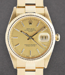 Date 34mm in Yellow Gold with Fluted Bezel on Oyster Bracelet with Champagne Index Dial