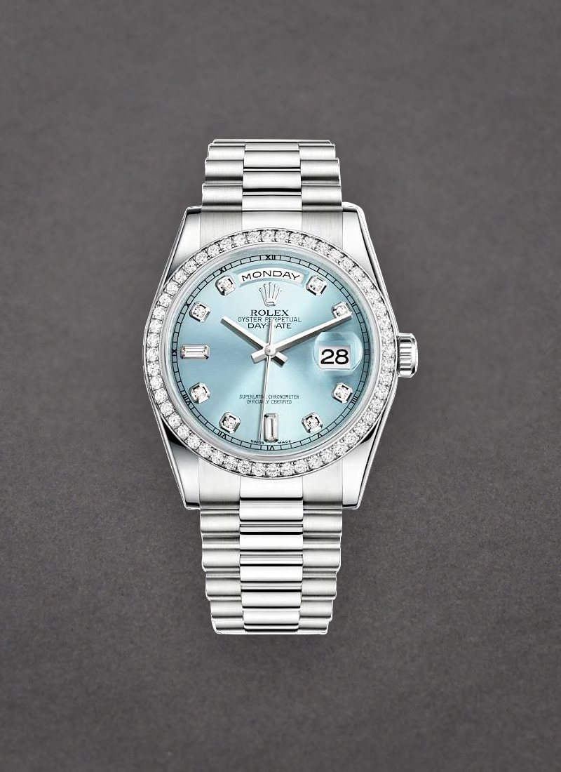 Pre-Owned Rolex President Day Date 36mm in Platinum with Diamond Bezel