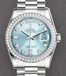 President Day Date 36mm in Platinum with Diamond Bezel on President Bracelet with Ice Blue Diamond Dial