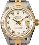Datejust Ladies in 26mm in Steel with Yellow Gold Fluted Bezel on Jubilee Bracelet with Ivory Pyramid Roman Dial