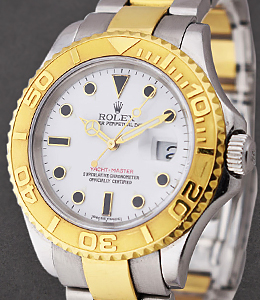 Yacht-Master 2-Tone Large Size with Yellow Gold Bezel on Oyster Bracelet with White Dial with Black Markers