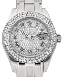 Masterpiece Pearlmaster with White Gold 2 Row Diamond Bezel on Pearlmaster Diamond Bracelet with Pave Diamond Dial with Roman Numerals