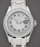 Masterpiece Pearlmaster with White Gold 2 Row Diamond Bezel on Pearlmaster Diamond Bracelet with Pave Diamond Dial with Roman Numerals