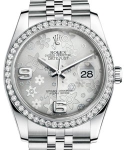 Datejust 36mm with Diamond Bezel on Jubilee Bracelet with Silver Floral Dial