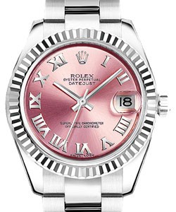Datejust Oyster Perpetual 26mm in Steel with Fluted Bezel on Steel Oyster Bracelet with Pink Roman Dial