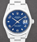 Date Oyster Perpetual 34mm in Steel with Domed Bezel on Oyster Bracelet with Blue Arabic Dial