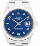 Date Oyster Perpetual 34mm in Steel with Domed Bezel on Oyster Bracelet with Blue Arabic Dial