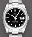 Date 34mm Oyster Perpetual in Domed Bezel on Oyster Bracelet with Black Index Dial