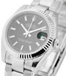 Datejust Midsize 31mm in Steel with White Gold Fluted Bezel on Oyster Bracelet with Black Index Dial