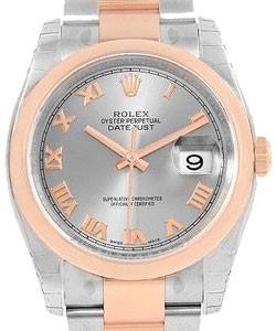 2-Tone Datejust 36mm in Steel with Rose Gold Domed Bezel on Oyster Bracelet with Slate Roman Dial