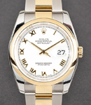 Datejust 36mm in Steel with Yellow Gold Smooth Bezel on Oyster Bracelet with White Roman Dial