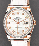 Datejust 36mm in Rose Gold Diamond Bezel on Strap with White MOP Diamond Dial