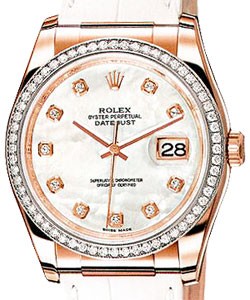 Datejust 36mm in Rose Gold Diamond Bezel on Strap with White MOP Diamond Dial