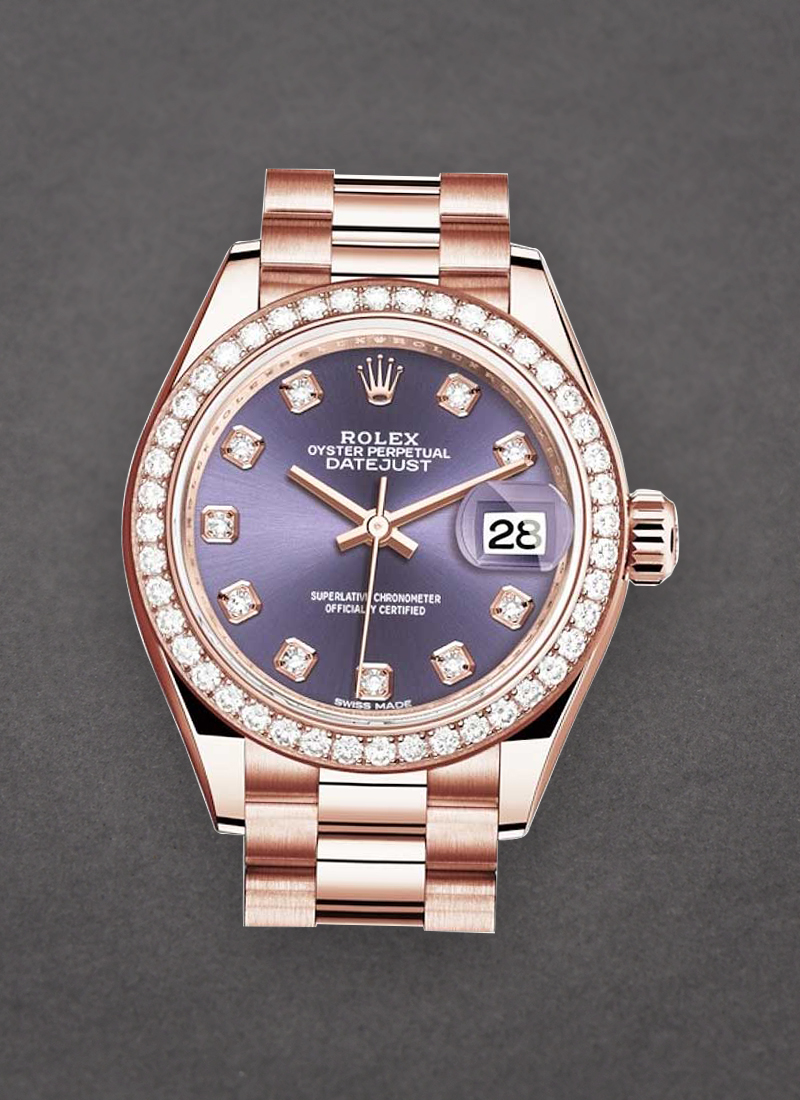 Rolex Unworn Datejust 28mm Automatic in Rose Gold with Diamond Bezel