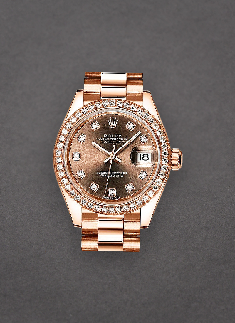 Rolex Unworn Datejust 28mm Automatic in Rose Gold with Diamond Bezel