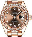 Datejust 28mm Automatic in Rose Gold with Diamond Bezel on Bracelet with Chocalate Diamond Dial