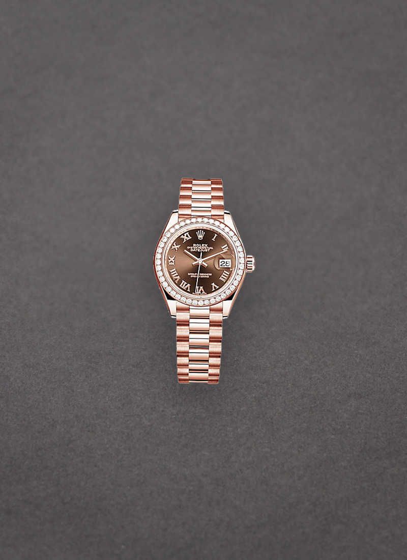 Rolex Unworn Datejust 28mm Automatic in Rose Gold with Diamond Bezel