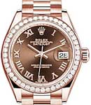 Datejust 28mm Automatic in Rose Gold with Diamond Bezel On Rose Gold President Bracelet with Chocolate Roman Dial