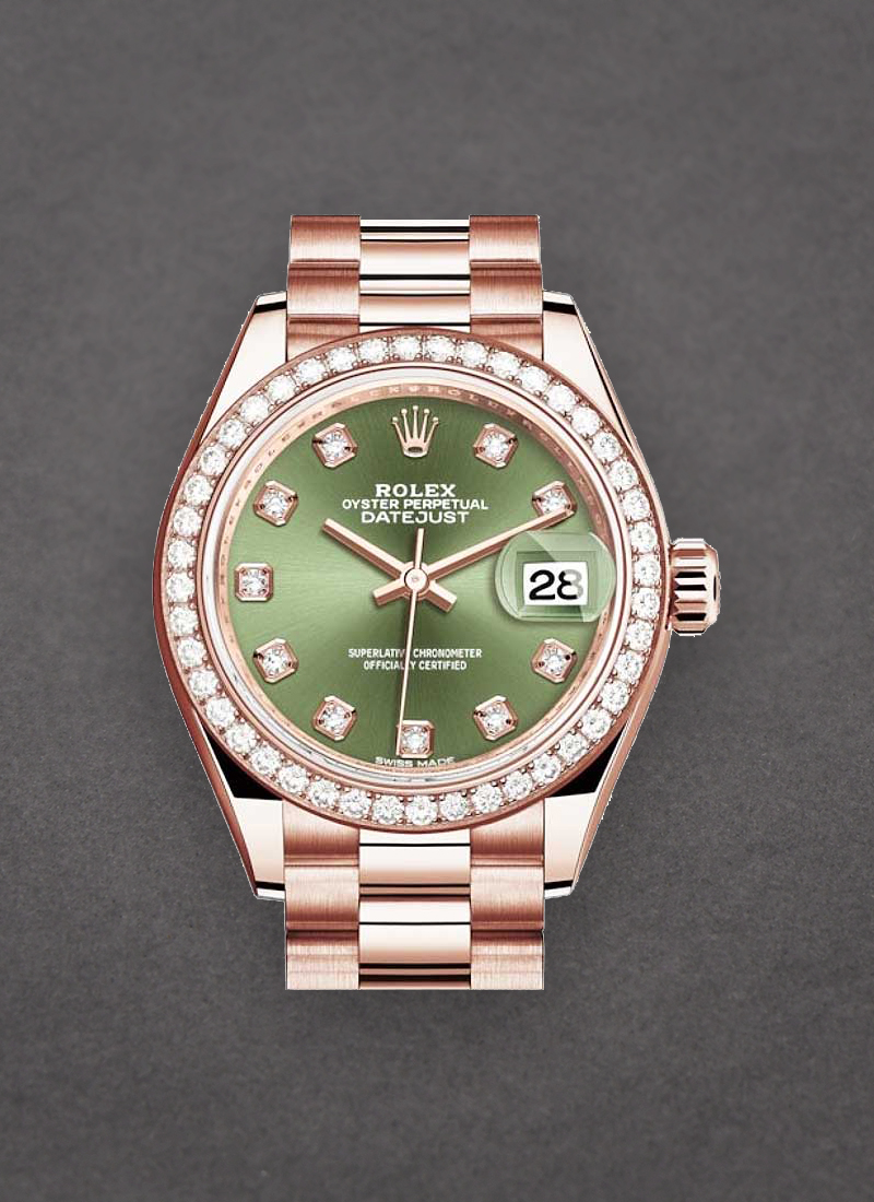 Rolex Unworn Datejust 28mm Automatic in Rose Gold with Diamond Bezel