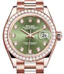 Datejust 28mm Automatic in Rose Gold with Diamond Bezel On President Bracelet with Olive Green Diamond Dial