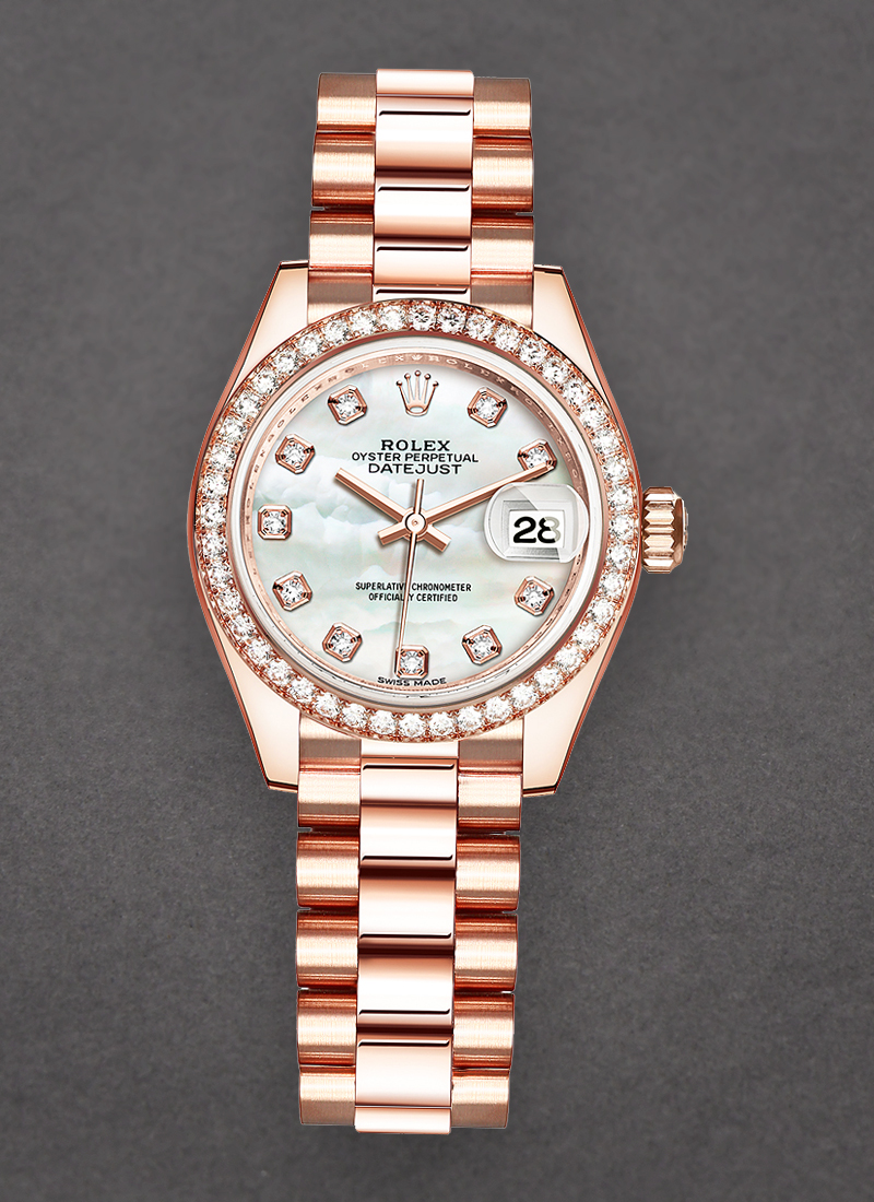 Rolex Unworn Datejust 28mm Automatic in Rose Gold with Diamond Bezel