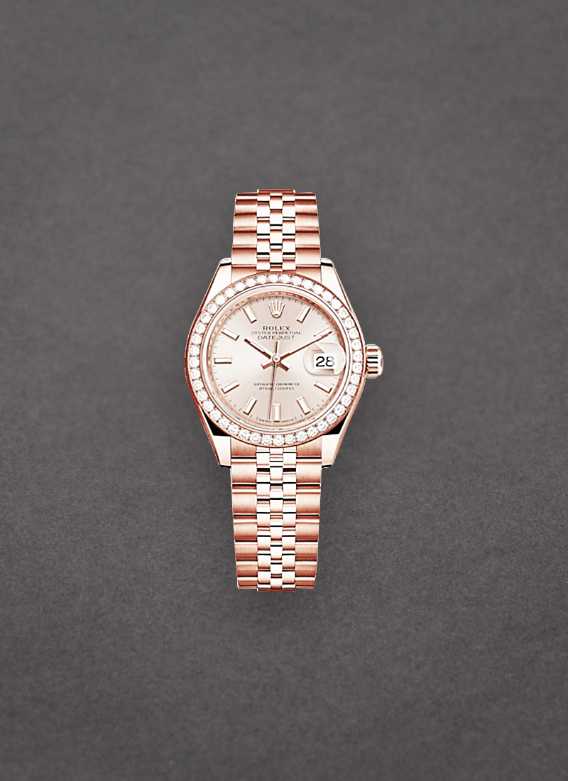 Rolex Unworn Datejust 28mm Automatic in Rose Gold with Diamond Bezel