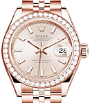 Datejust 28mm Automatic in Rose Gold with Diamond Bezel on Jubilee Bracelet with Sundust Index Dial