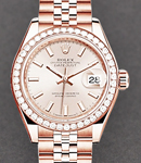 Datejust 28mm Automatic in Rose Gold with Diamond Bezel on Jubilee Bracelet with Sundust Index Dial