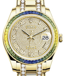 Pearlmaster 39mm in Yellow Gold with Saphire Bezel on Pearlmaster Diamond Bracelet with Yellow Gold Paved Diamond Roman Dial