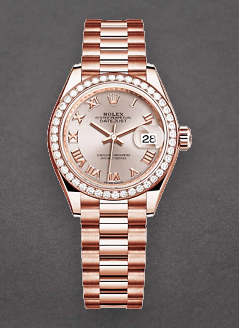 Rolex Unworn Datejust 28mm Automatic in Rose Gold with Diamond Bezel