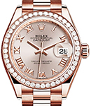 Datejust 28mm Automatic in Rose Gold with Diamond Bezel On Rose Gold President Bracelet with Sundust Roman Dial