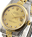 Datejust Mid Size in Steel and Yellow Gold Fluted Bezel on Jubilee Bracelet with Champagne Diamond Dial