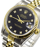 Datejust Mid Size in Steel with Yellow Gold Fluted Bezel on Jubilee Bracelet with Black Diamond Dial