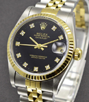 Datejust Mid Size in Steel with Yellow Gold Fluted Bezel on Jubilee Bracelet with Black Diamond Dial