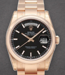 Day-Date - President - Rose Gold - Smooth Bezel - 36mm  on Oyster Bracelet - Black Stick Dial