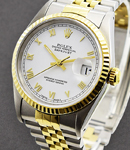 Datejust 36mm in Steel with Yellow Gold Fluted Bezel on Jubilee Bracelet with White Roman Dial