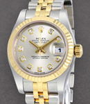 Datejust Ladies 26mm in Steel with Yellow Gold Fluted Bezel on Bracelet with Silver Diamond Dial