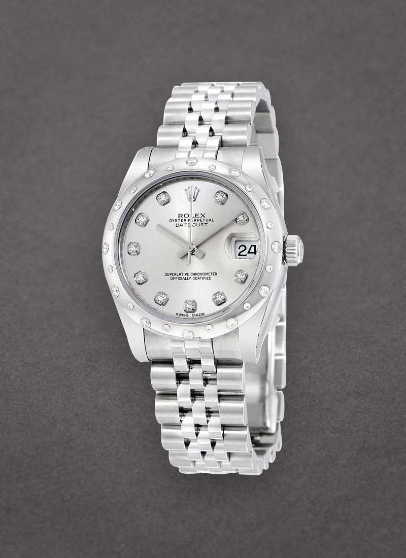 Rolex Unworn Datejust 31mm Automatic in Steel with White Gold 24 Diamonds Domed Bezel