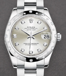 Datejust 31mm Automatic in Steel with 24 Diamond Domed Bezel on Steel Oyster Bracelet with Silver Diamond Dial