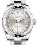 Datejust 31mm Automatic in Steel with 24 Diamond Domed Bezel on Steel Oyster Bracelet with Silver Diamond Dial