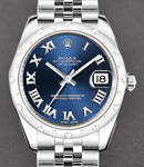 Datejust 31mm Automatic in Steel with White Gold 24 Scattered Diamond Bezel on Steel Jubilee Bracelet with Blue Roman Dial