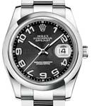 Datejust 36mm in Steel with Domed Bezel on Steel Oyster Bracelet with Black Concentric Arabic Dial