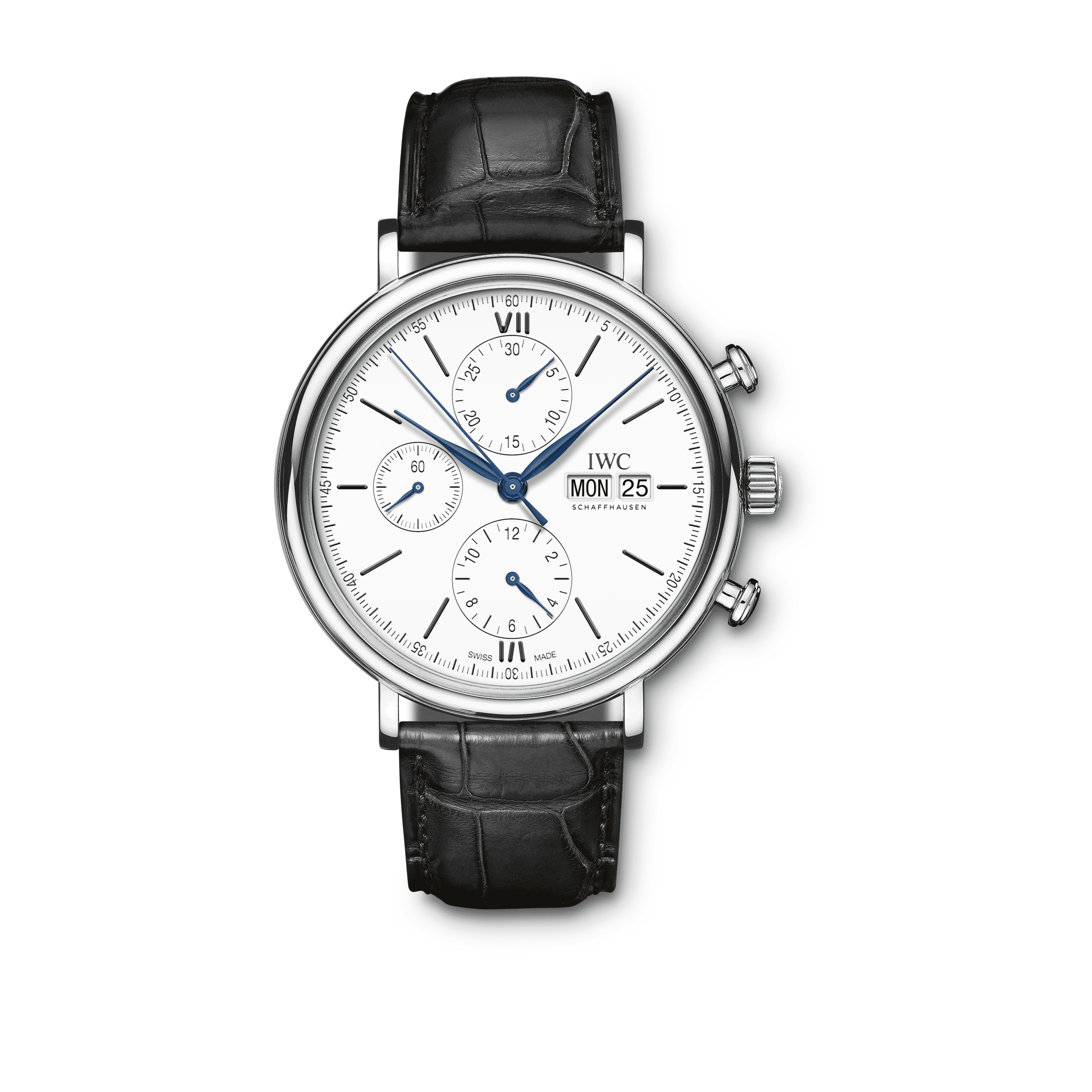 Portofino Chronograph in Steel on Black Alligator Strap with Silver Dial
